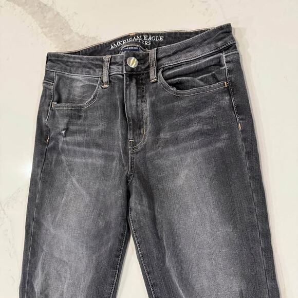 American Eagle High Rise Jegging Crop Denim Jeans Womens 4R Dark Gray Distressed - Picture 3 of 9